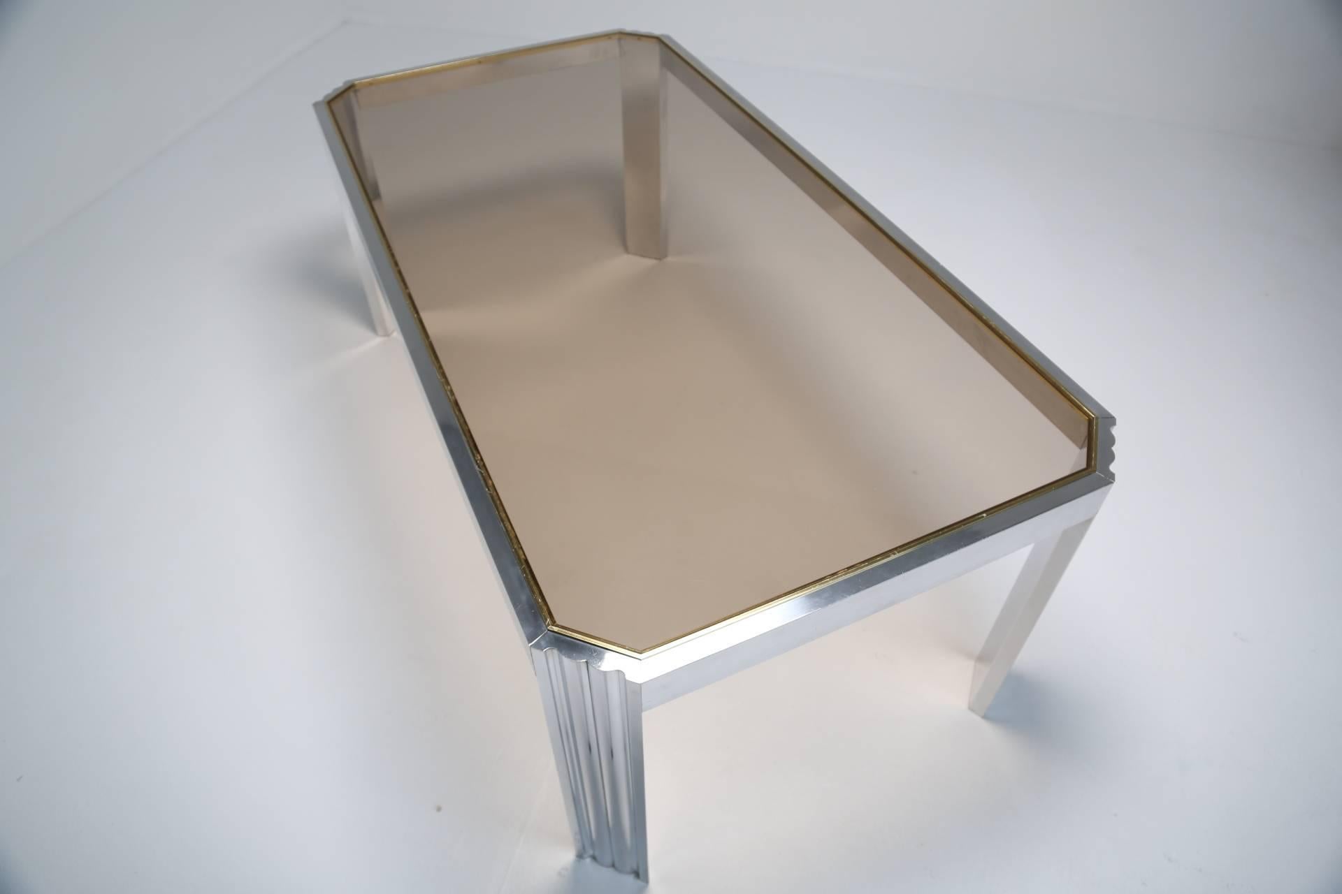 Mid-Century Modern Mid-century chrome, brass and glass aluminum 8 seat dining table. For Sale