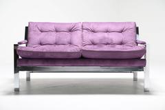 Cy Mann chrome mid century loveseat sofa.