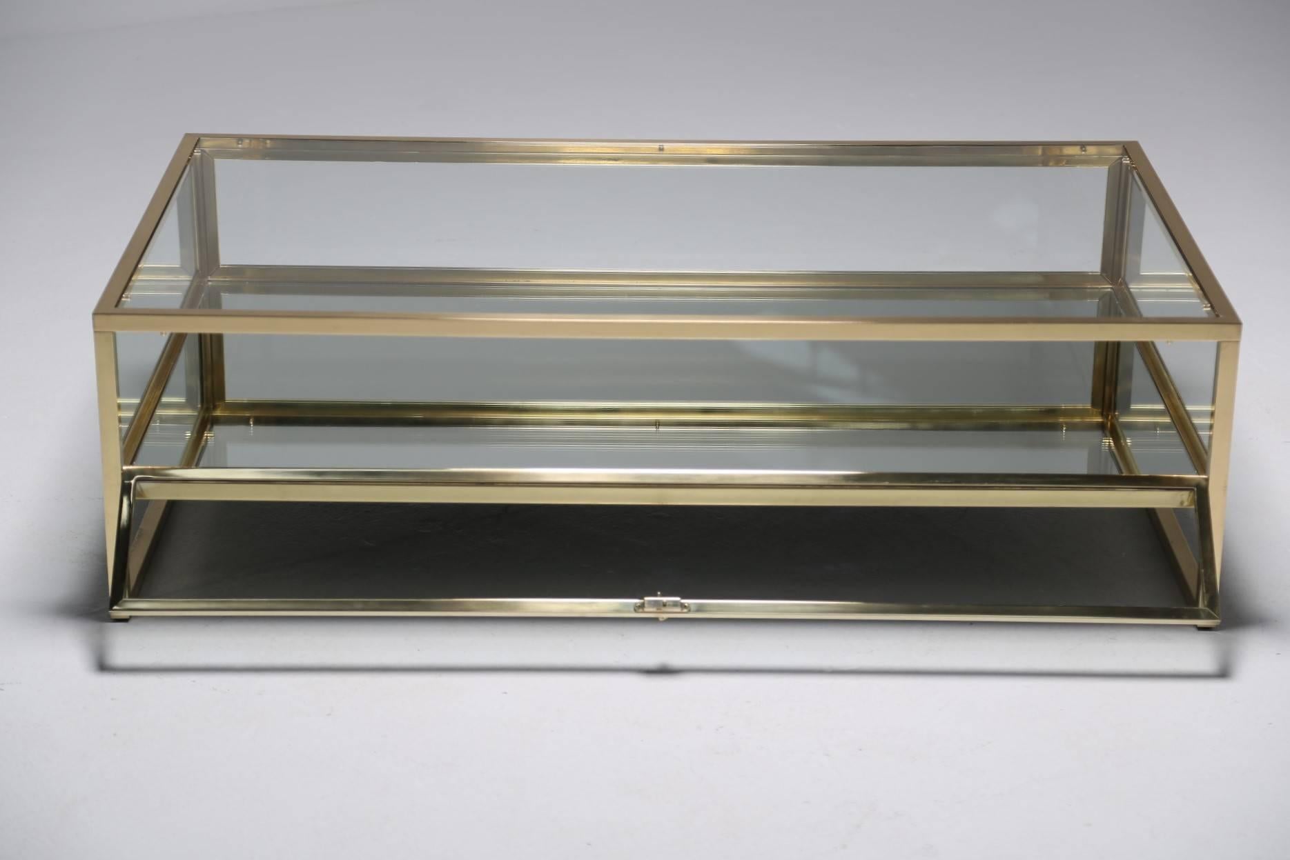 French Mid-Century Brass Curio Coffee Table