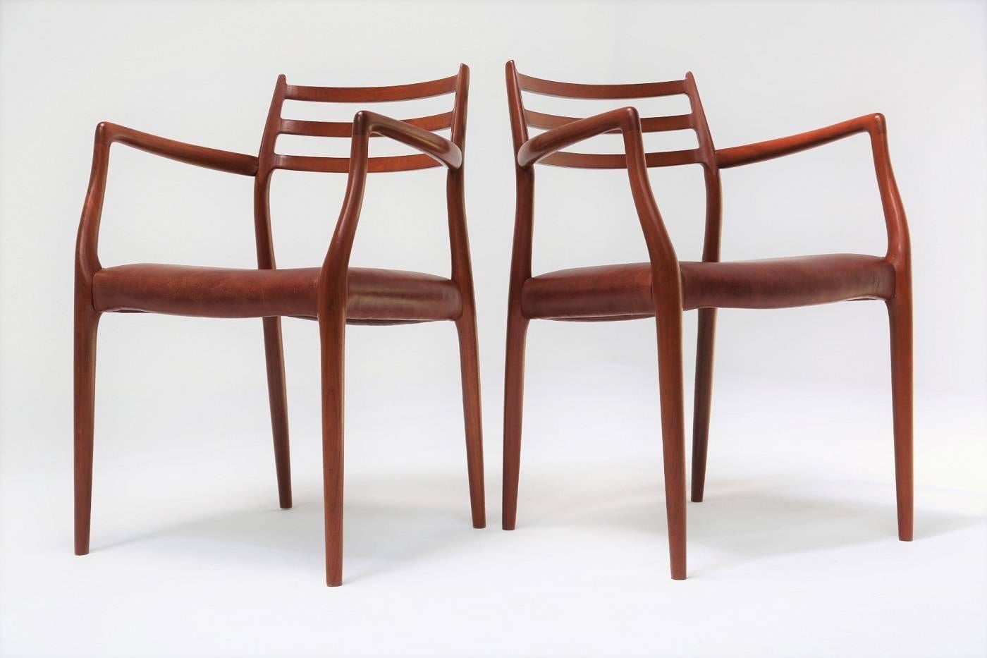 Mid-Century Modern Niels Moller Model 62 Carvers in Teak and Leather