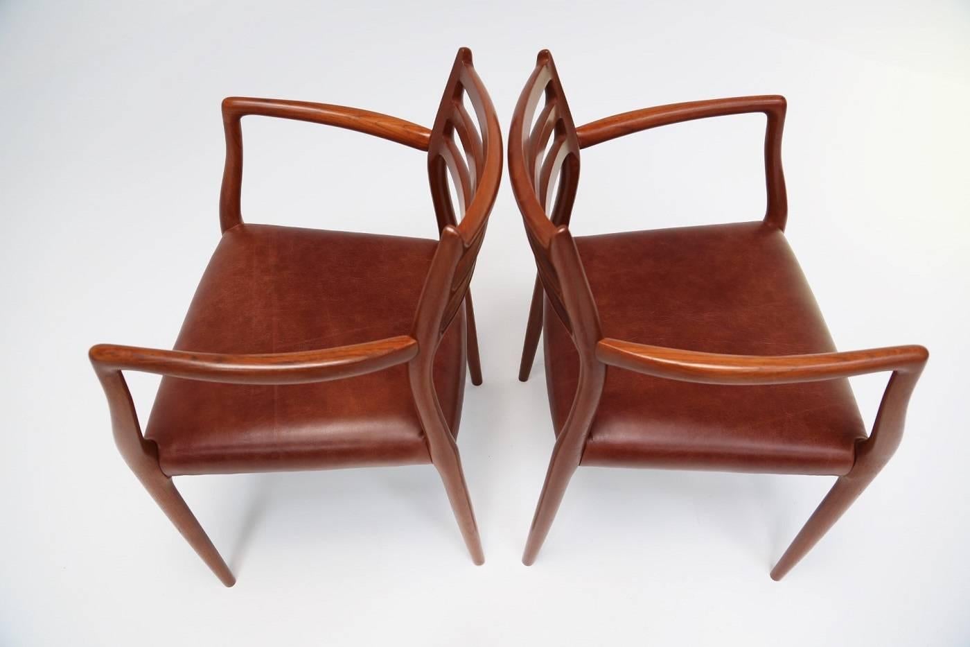 Mid-20th Century Niels Moller Model 62 Carvers in Teak and Leather