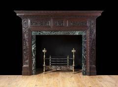 English Antique Carved Teak Fireplace