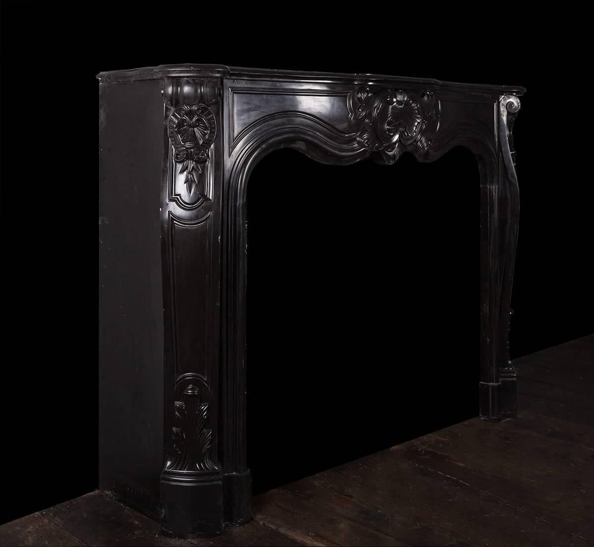 Belgian Antique Louis XV Black Marble Fireplace For Sale
