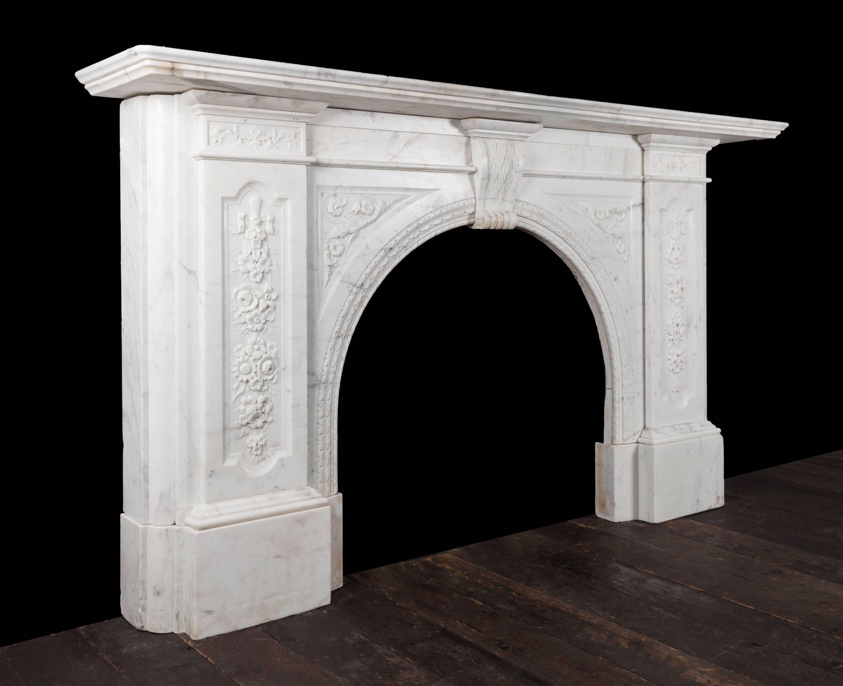 English Victorian Carved Marble Fireplace