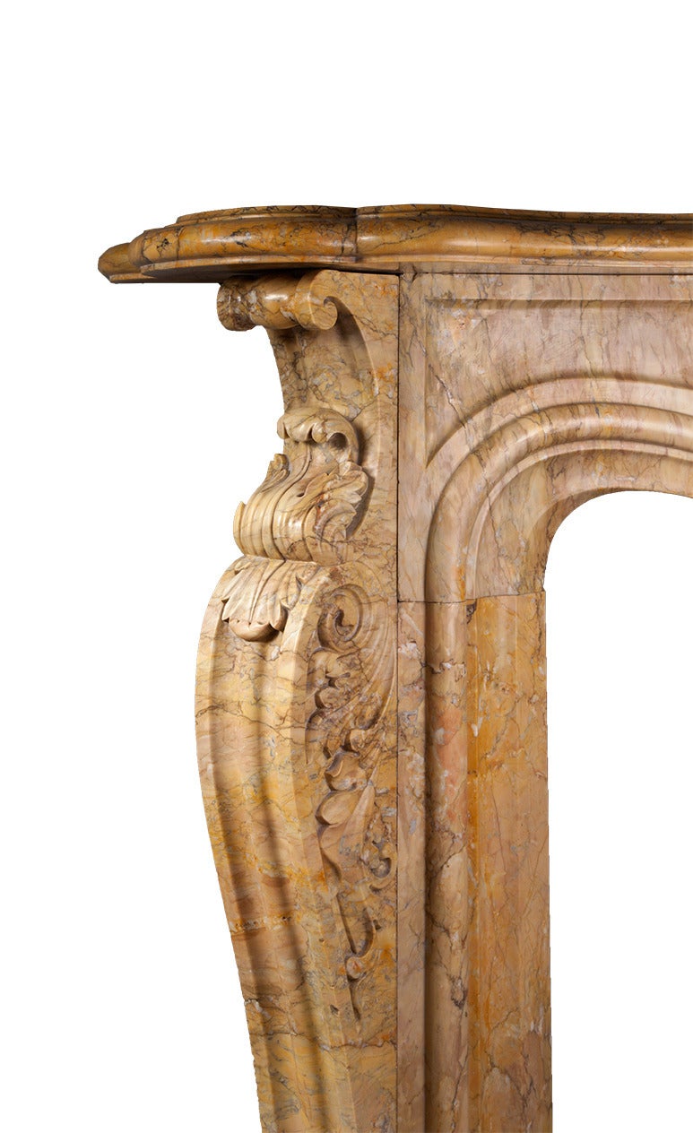 British Antique Sienna Marble Fireplace in the Rococo Revival Style
