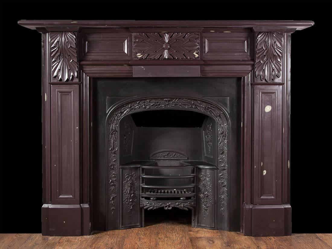 British Carved Antique Welsh Heather Slate Fireplace
