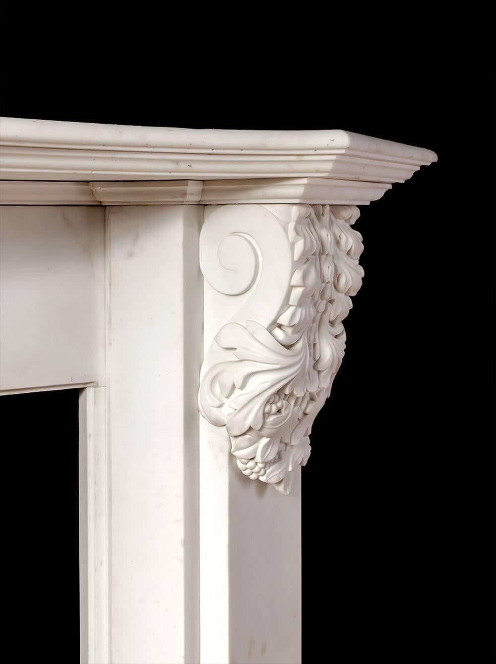 William IV Antique Carved White Statuary Marble Fireplace For Sale