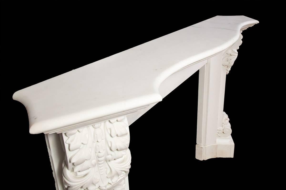 English Antique Carved White Statuary Marble Fireplace For Sale