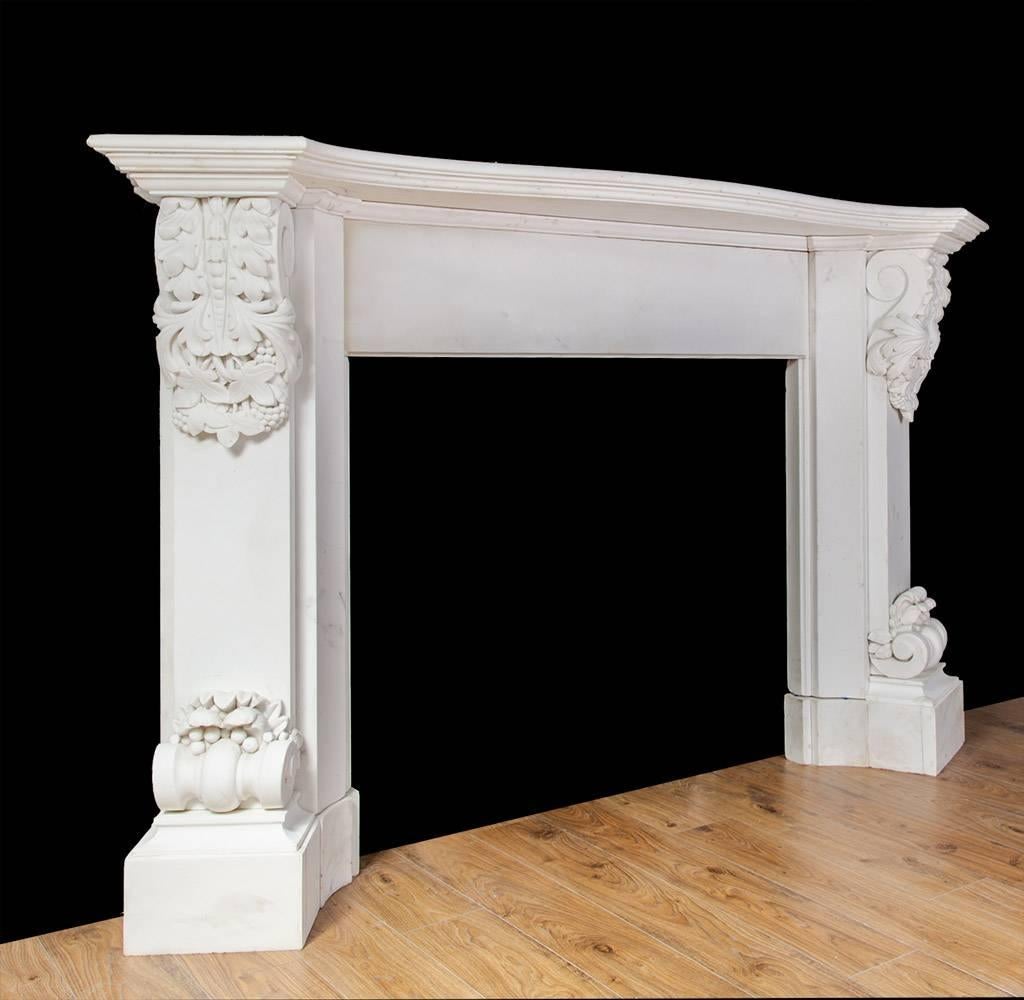 19th Century Antique Carved White Statuary Marble Fireplace For Sale