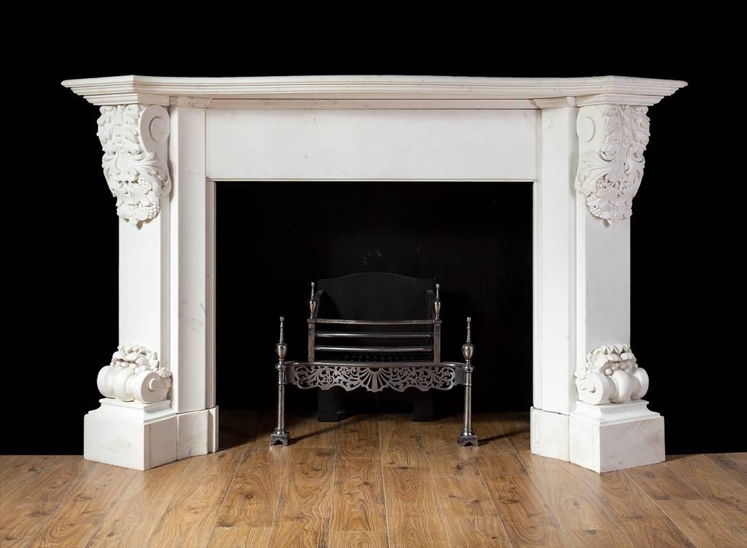 Antique Carved White Statuary Marble Fireplace For Sale 1