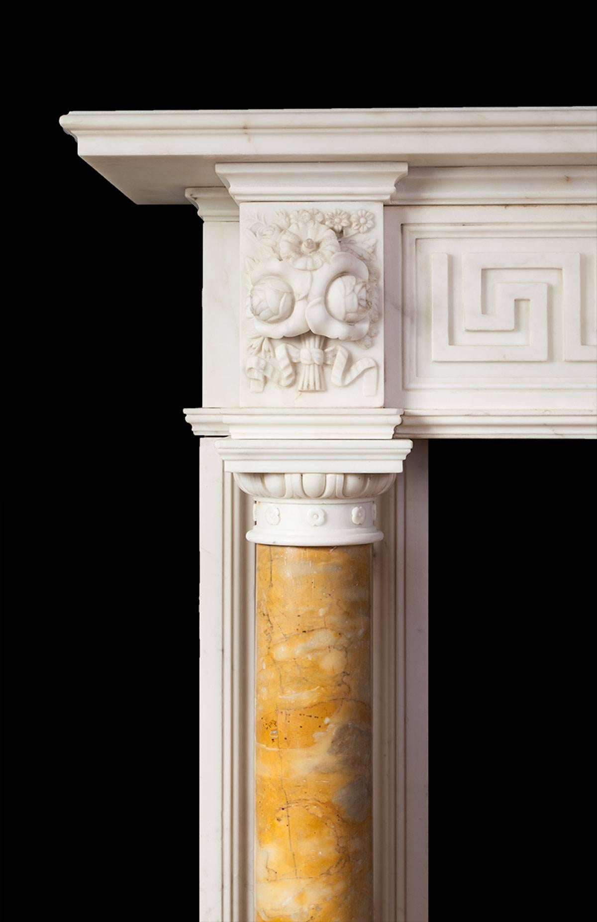 Carved Antique Regency Statuary Marble Fireplace For Sale