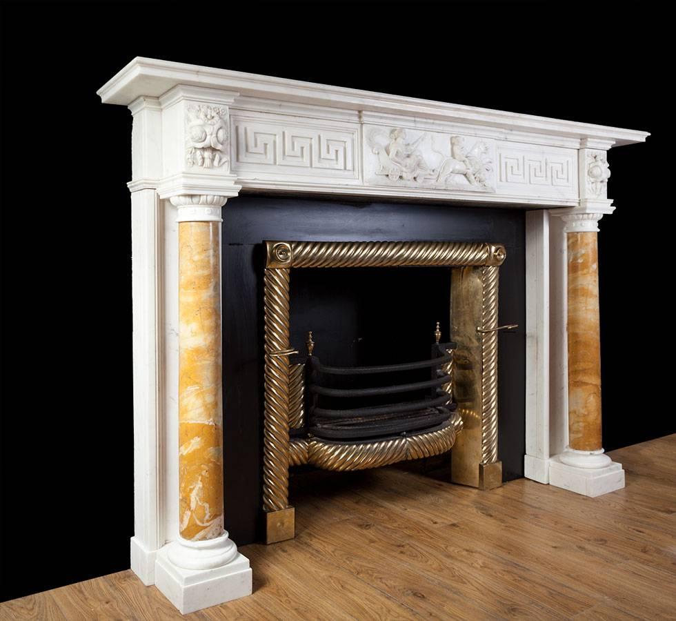 Siena Marble Antique Regency Statuary Marble Fireplace For Sale