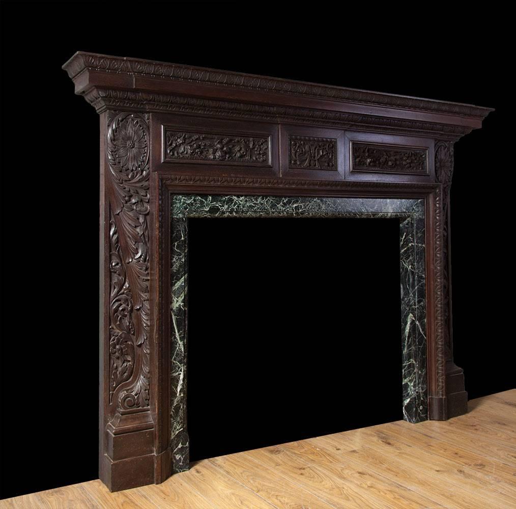 English Antique Carved Teak Fireplace 1