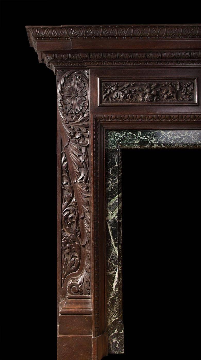 English Antique Carved Teak Fireplace In Excellent Condition In Tyrone, Northern Ireland