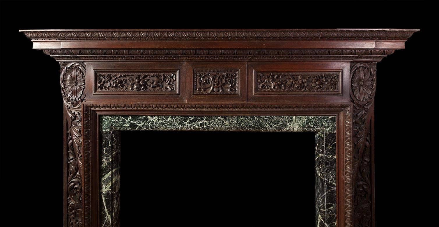 19th Century English Antique Carved Teak Fireplace