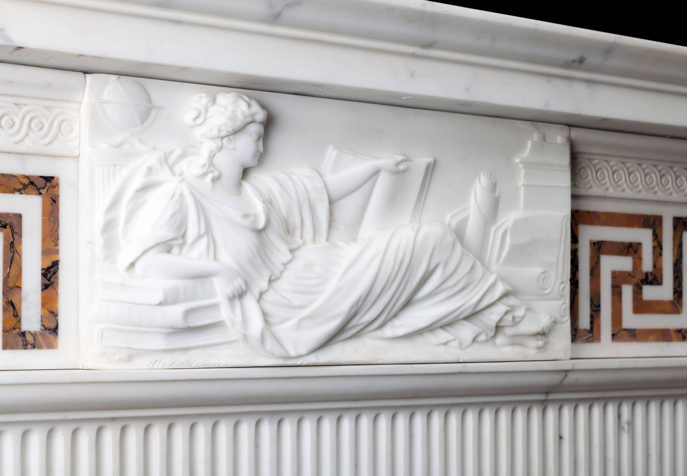 George III Neoclassical Statuary and Sienna Marble Fireplace In Excellent Condition For Sale In Tyrone, Northern Ireland