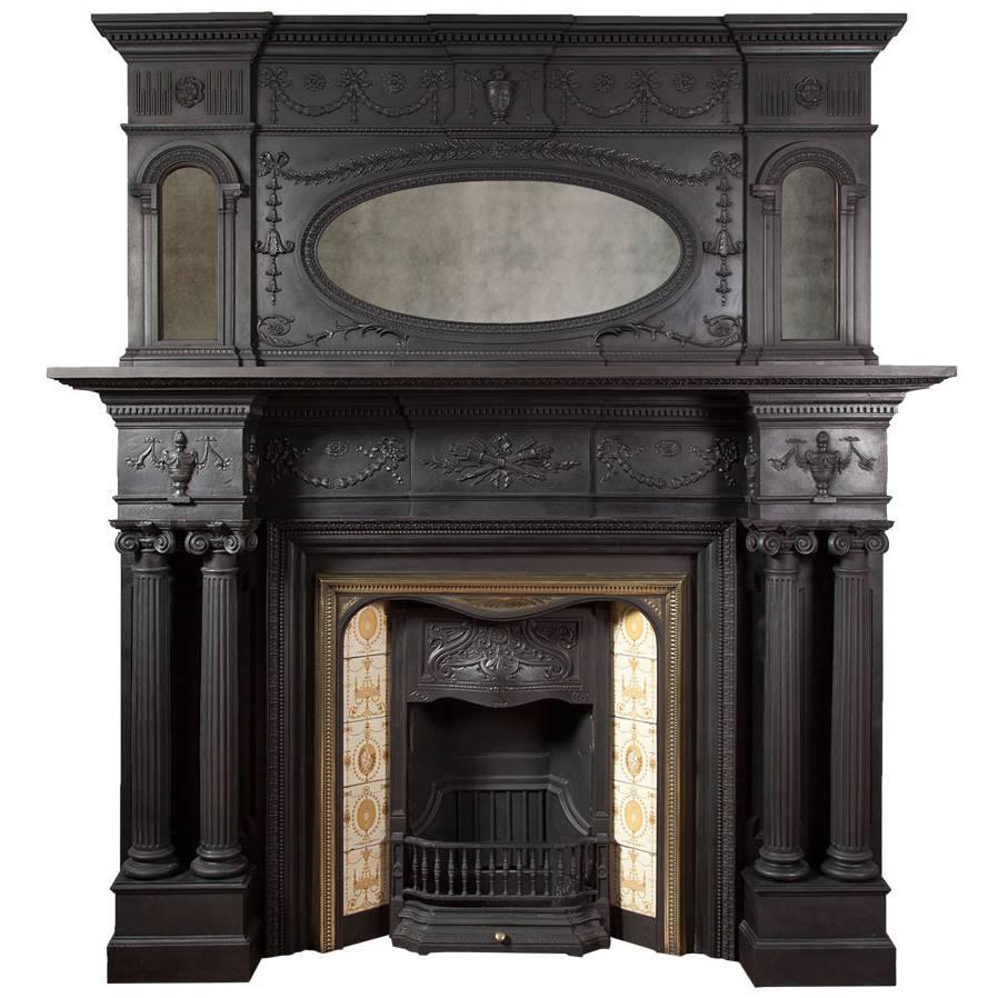 Antique Cast Iron Fireplace with Overmantel
