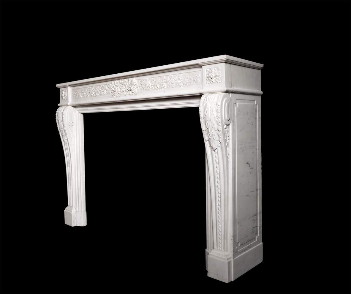 Carved French Louis XVI Style Marble Fireplace