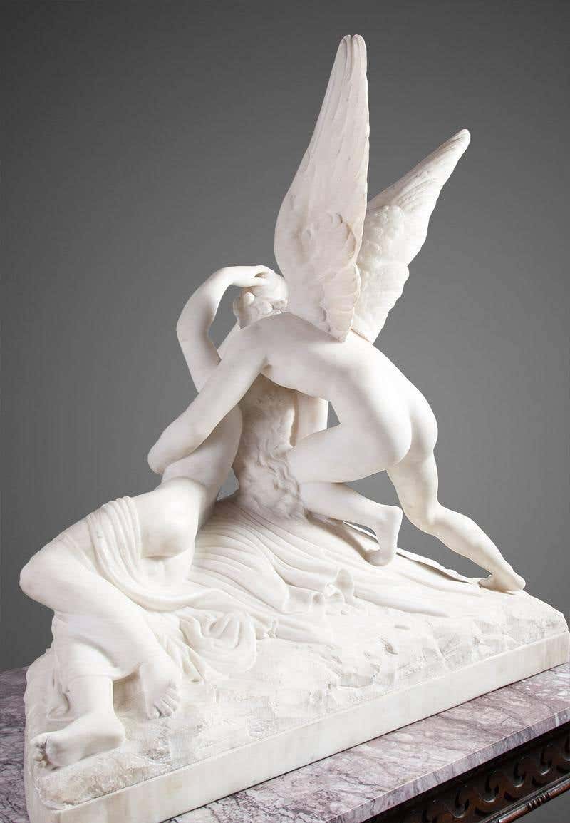 Carved Psyche Revived by Cupid’s Kiss Sculpture For Sale