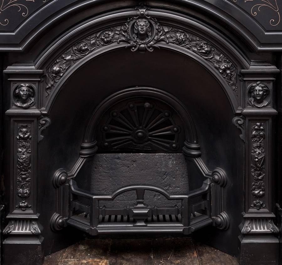 Aesthetic Movement Victorian Marble Fireplace and Cast Iron Insert