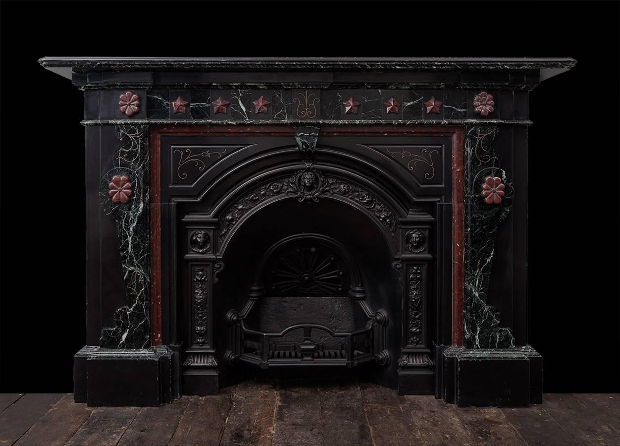 19th Century Victorian Marble Fireplace and Cast Iron Insert