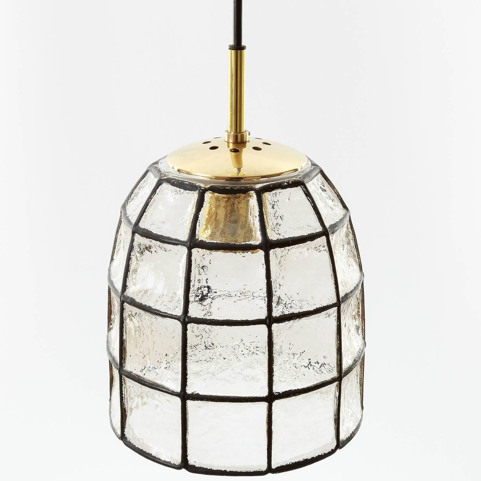 Mid-Century Modern Limburg Iron Glass and Brass Pendant Light, 1960s