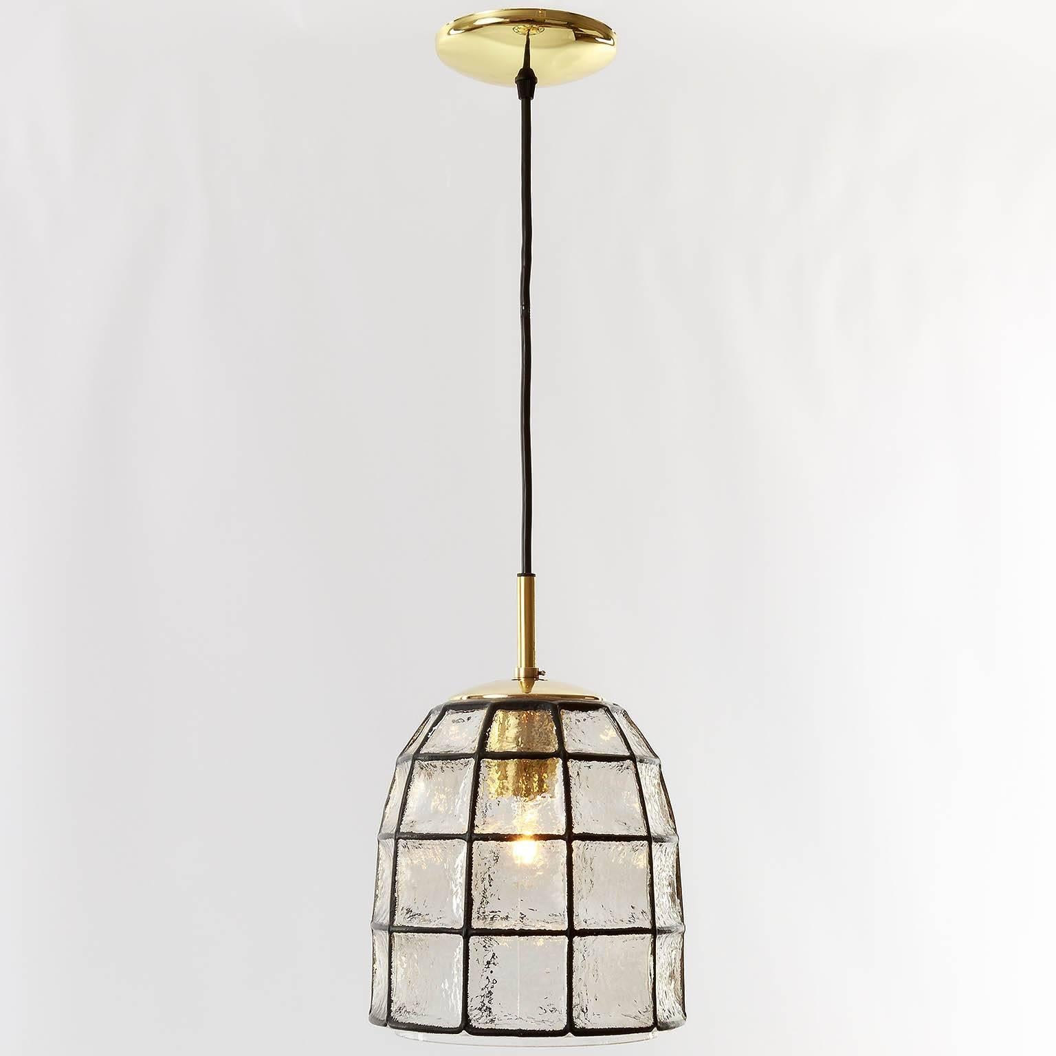 Limburg Iron Glass and Brass Pendant Light, 1960s In Excellent Condition In Hausmannstätten, AT