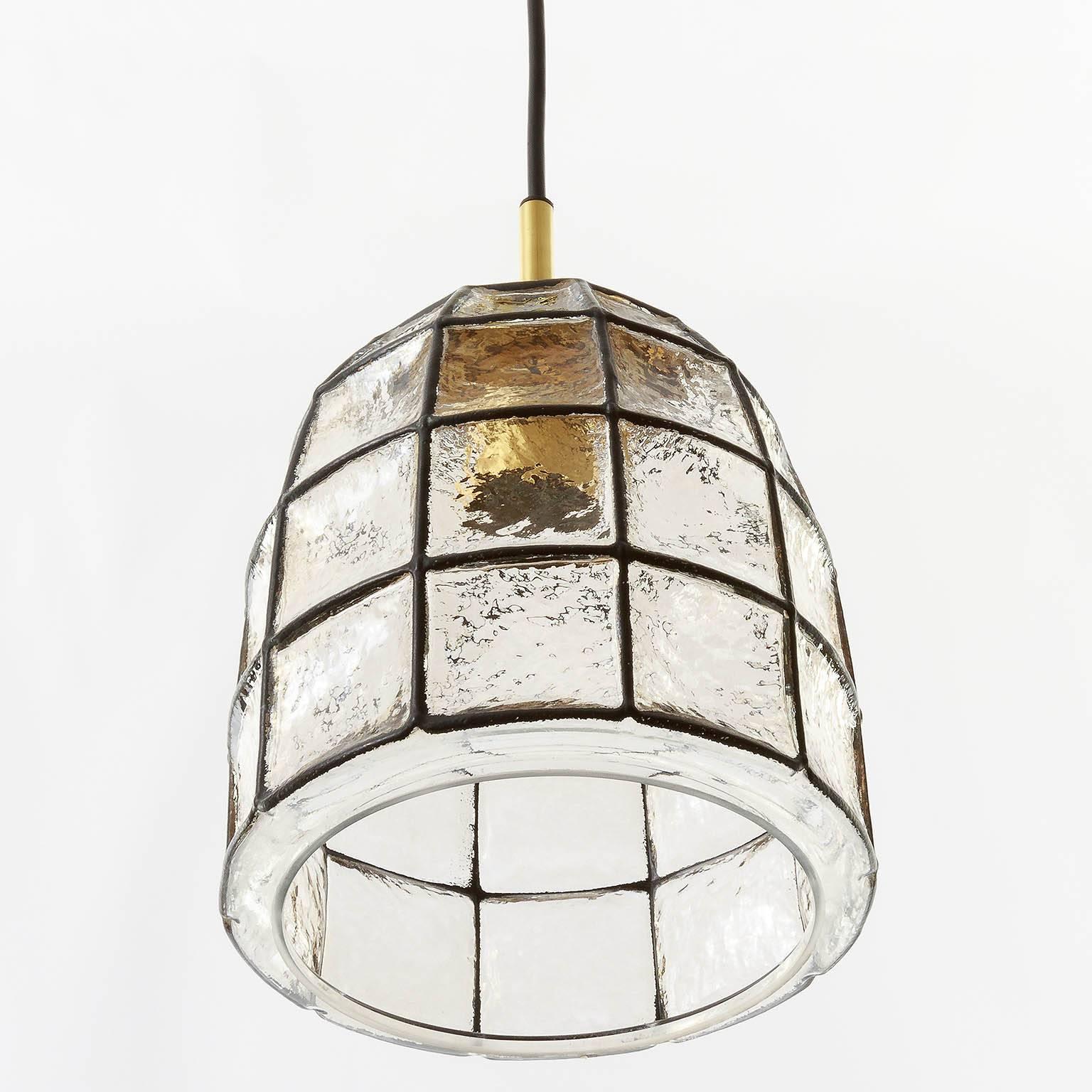 Polished Limburg Iron Glass and Brass Pendant Light, 1960s