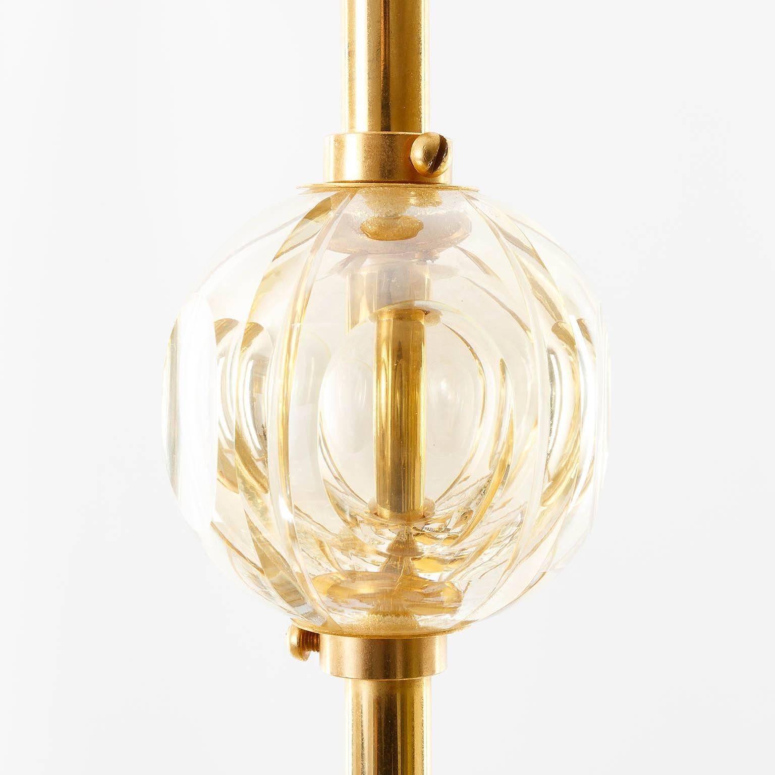 Palwa Chandelier, Gilded Brass and Amber Tone Glass, 1960s For Sale 1