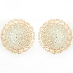 Pair of Amber Tone Glass Sconces or Flush Mount Light Fixtures, 1960s