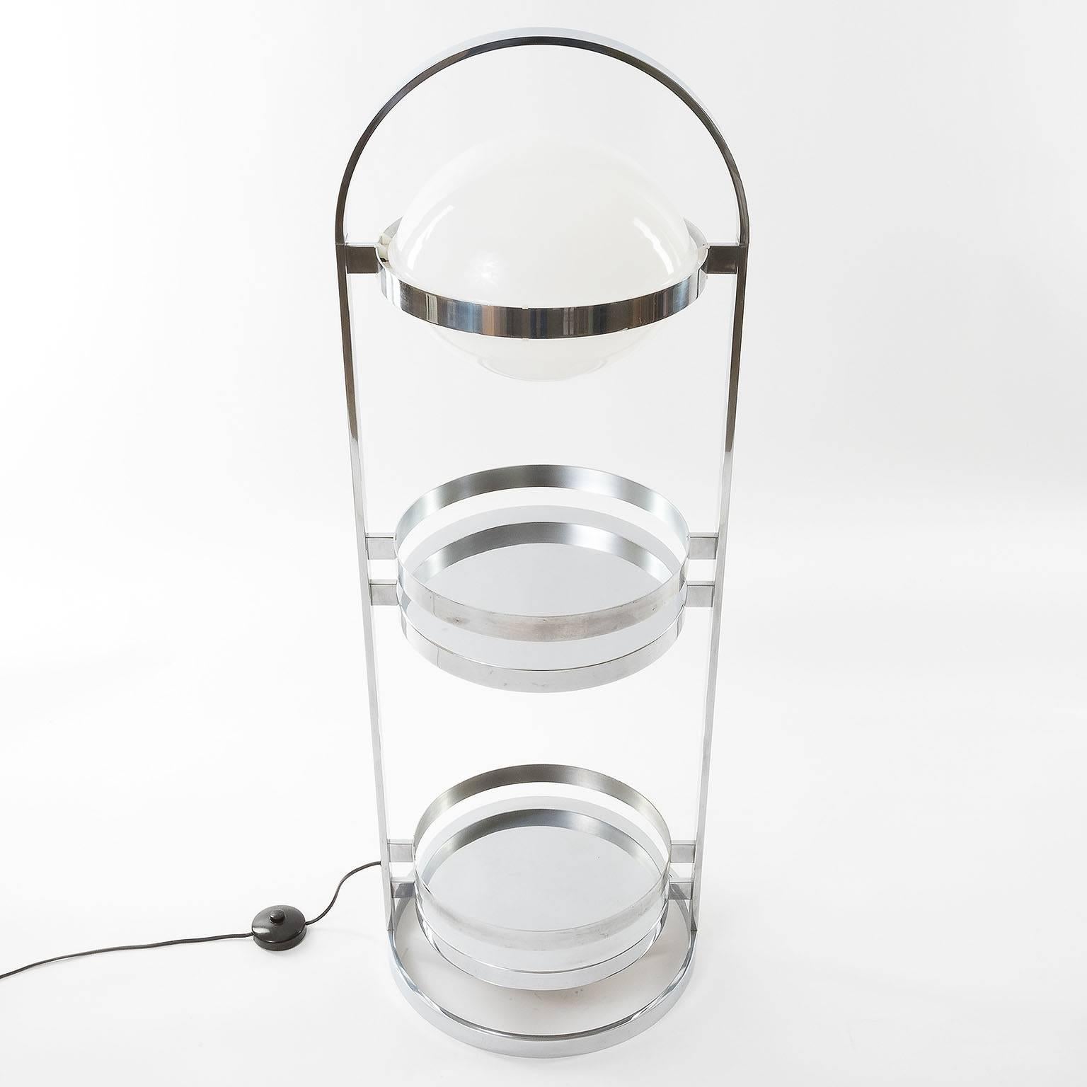 Mid-Century Modern Floor Lamp by Vest Austria, Metal Chrome Opal White Acrylic Glass, 1970 For Sale