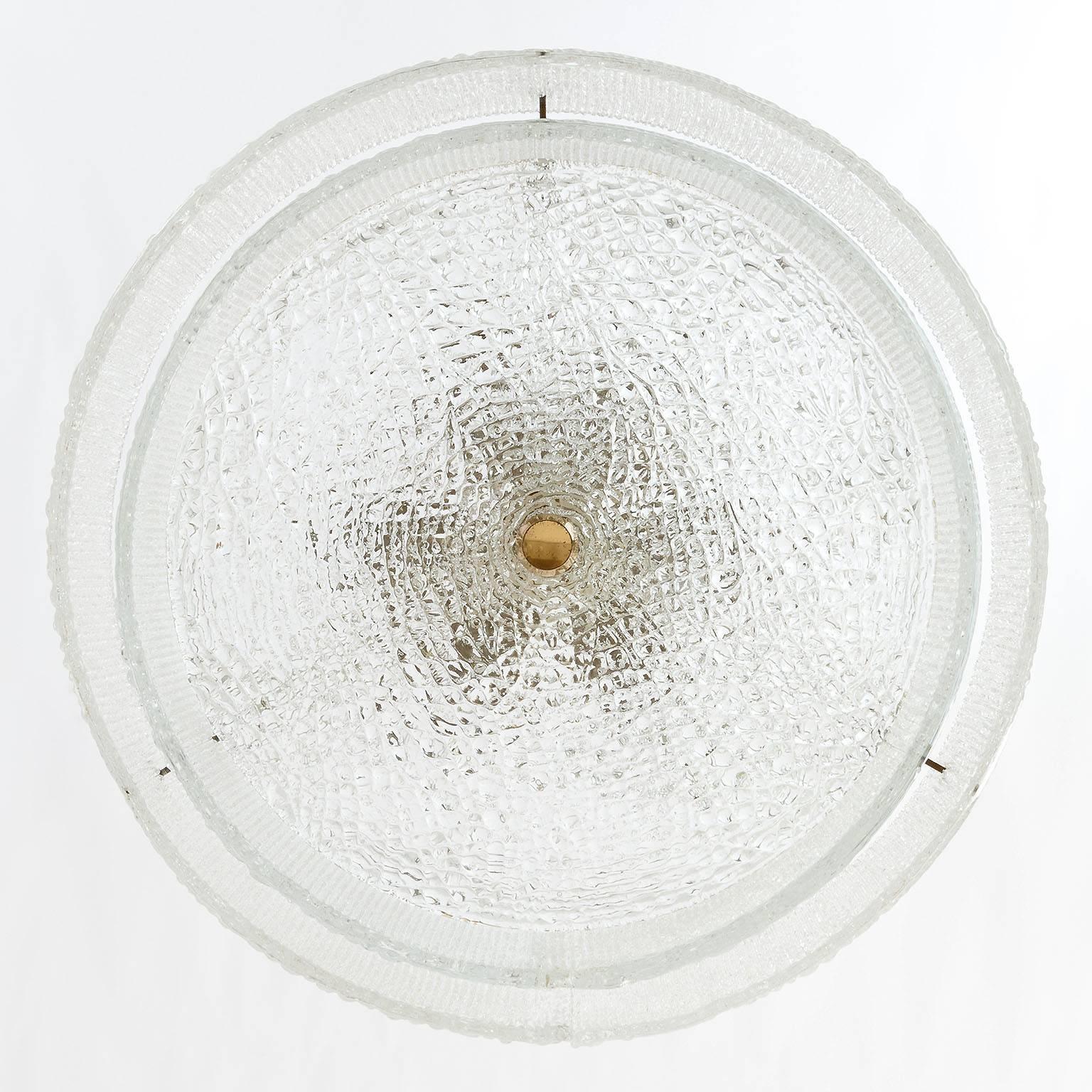 Austrian 1950s Kalmar Chandelier, Textured Glass and Brass