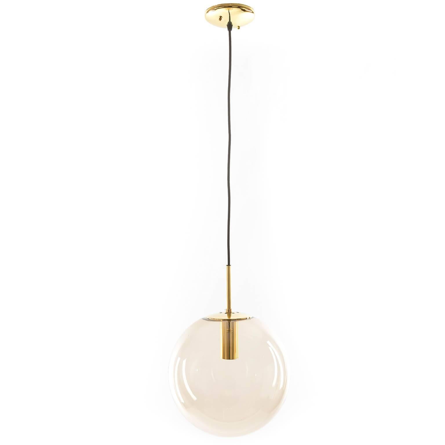 German Limburg Pendant Lights, Brass and Brown Glass Globes, 1960s