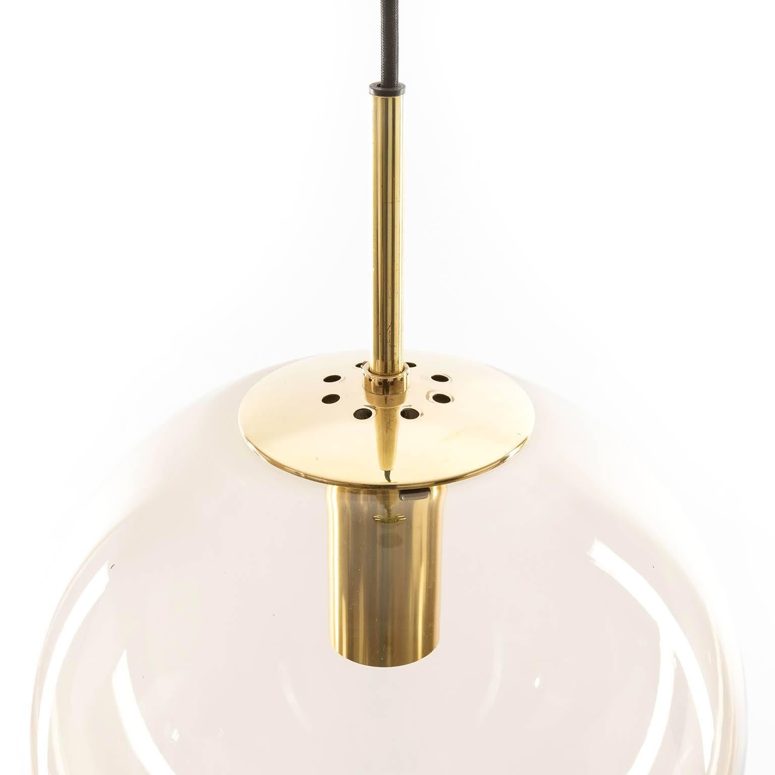 Mid-Century Modern Limburg Pendant Lights, Brass and Brown Glass Globes, 1960s