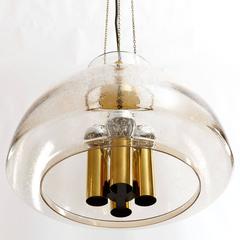 Large Limburg Pendant Light, Brass and Brown Bubble Glass, 1960s