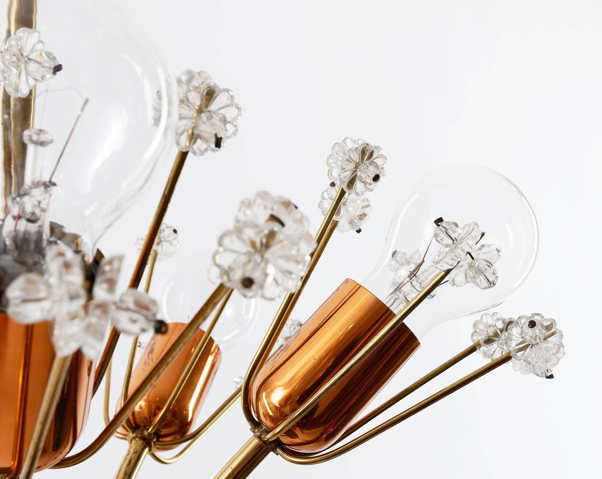 Emil Stejnar Sputnik Chandelier, Rupert Nikoll, Brass Copper Glass, Vienna 1950s 1