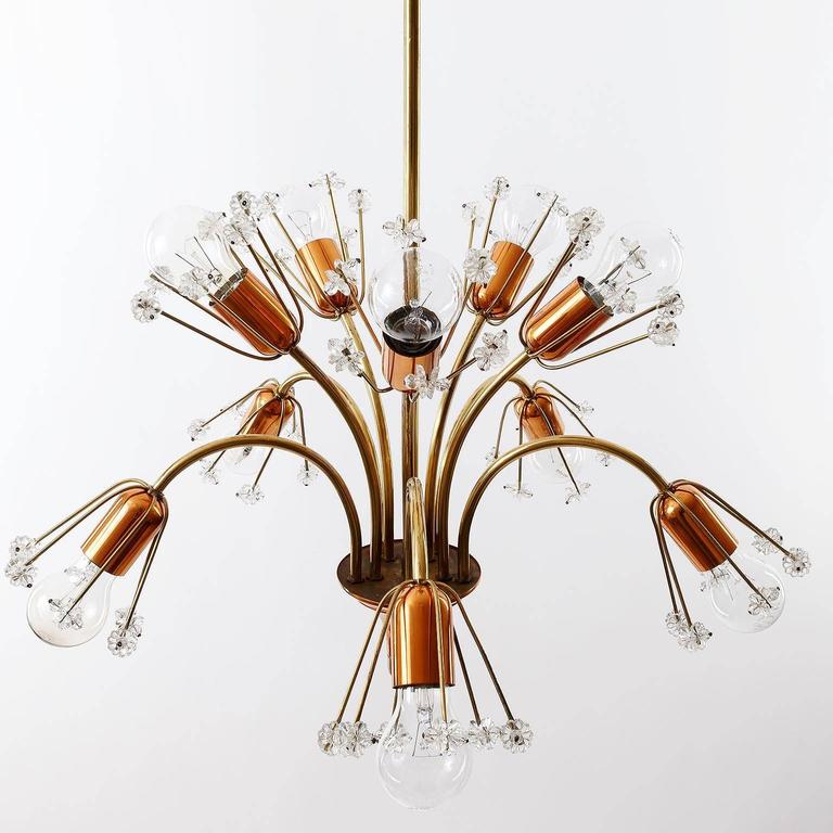 Emil Stejnar Sputnik Chandelier, Rupert Nikoll, Brass Copper Glass, Vienna 1950s In Excellent Condition In Hausmannstätten, AT