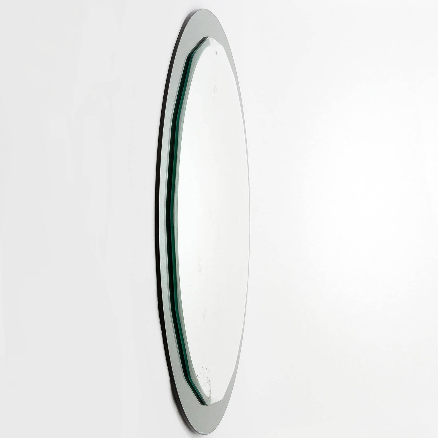 Italian Round Scalloped Smoked Fontana Arte Style Mirror, Italy, 1960s