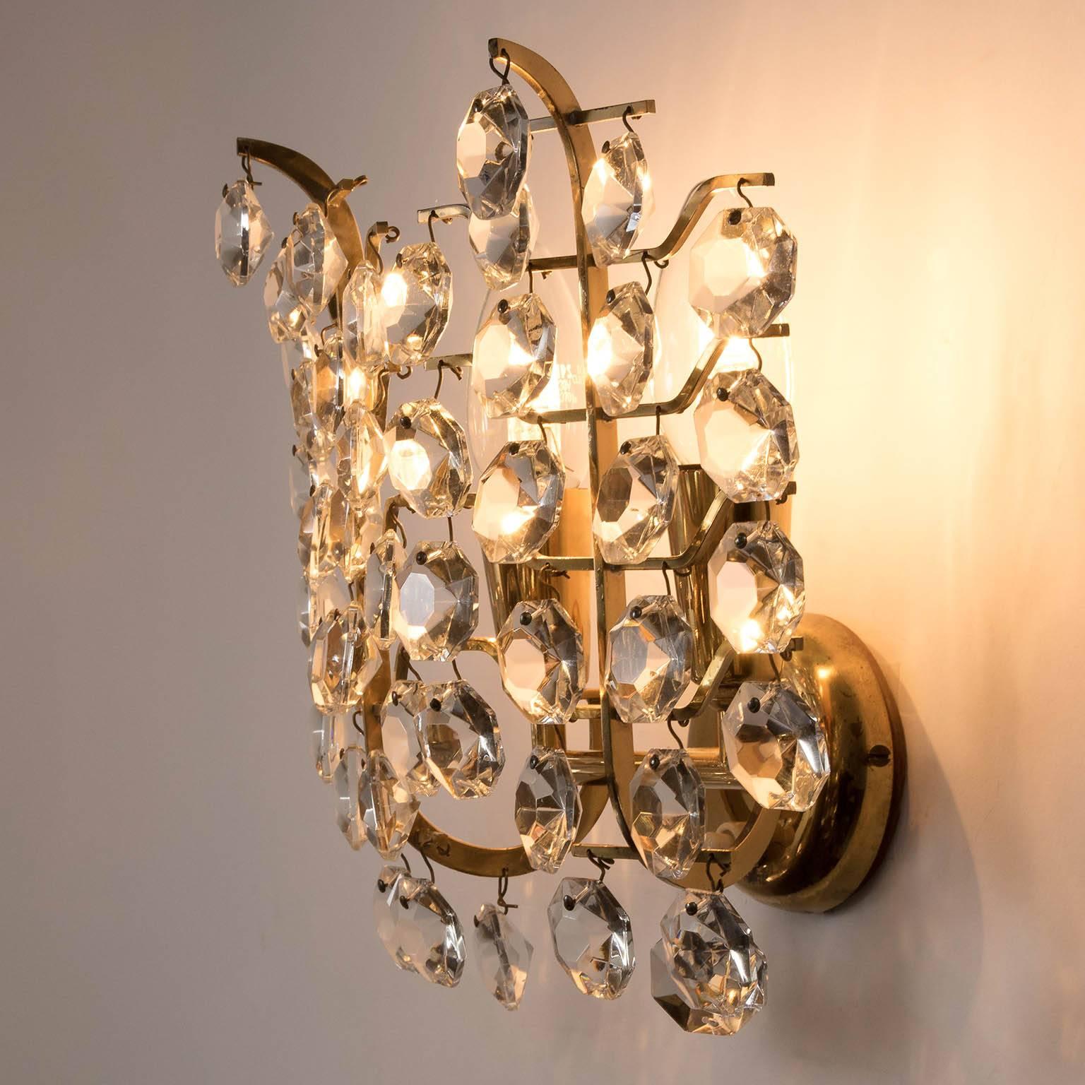 One of Three Bakalowits Sconces, Brass Crystal Glass, 1960s 1