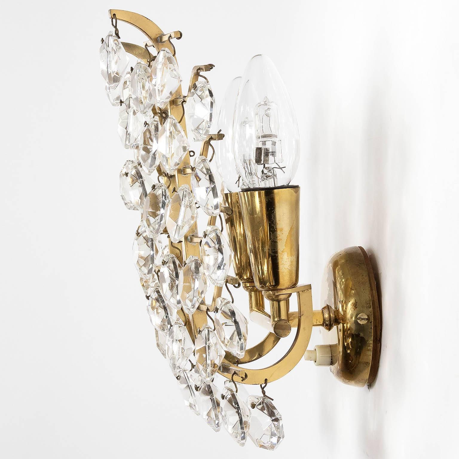 Mid-20th Century One of Three Bakalowits Sconces, Brass Crystal Glass, 1960s