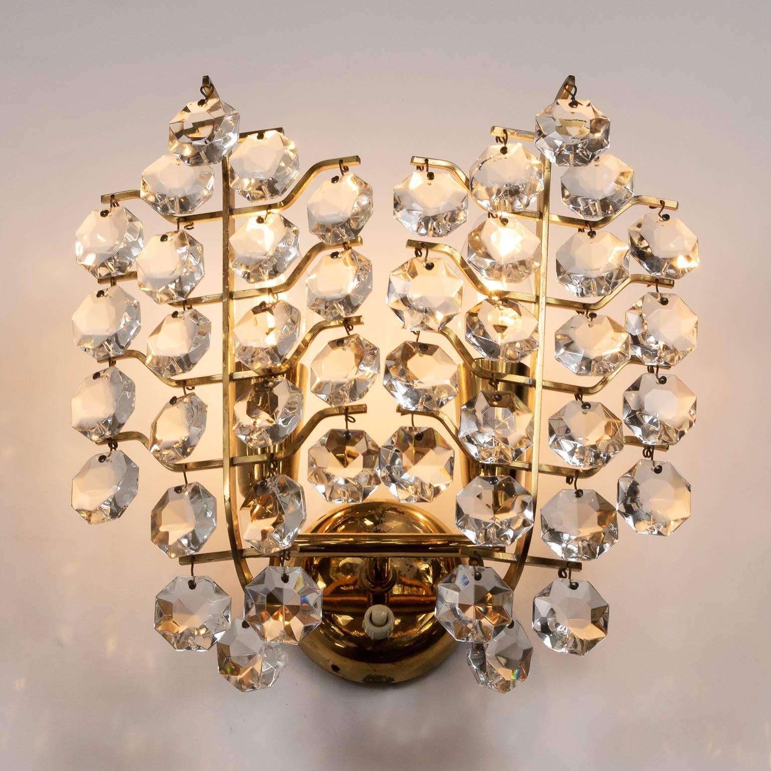 Cut Glass One of Three Bakalowits Sconces, Brass Crystal Glass, 1960s