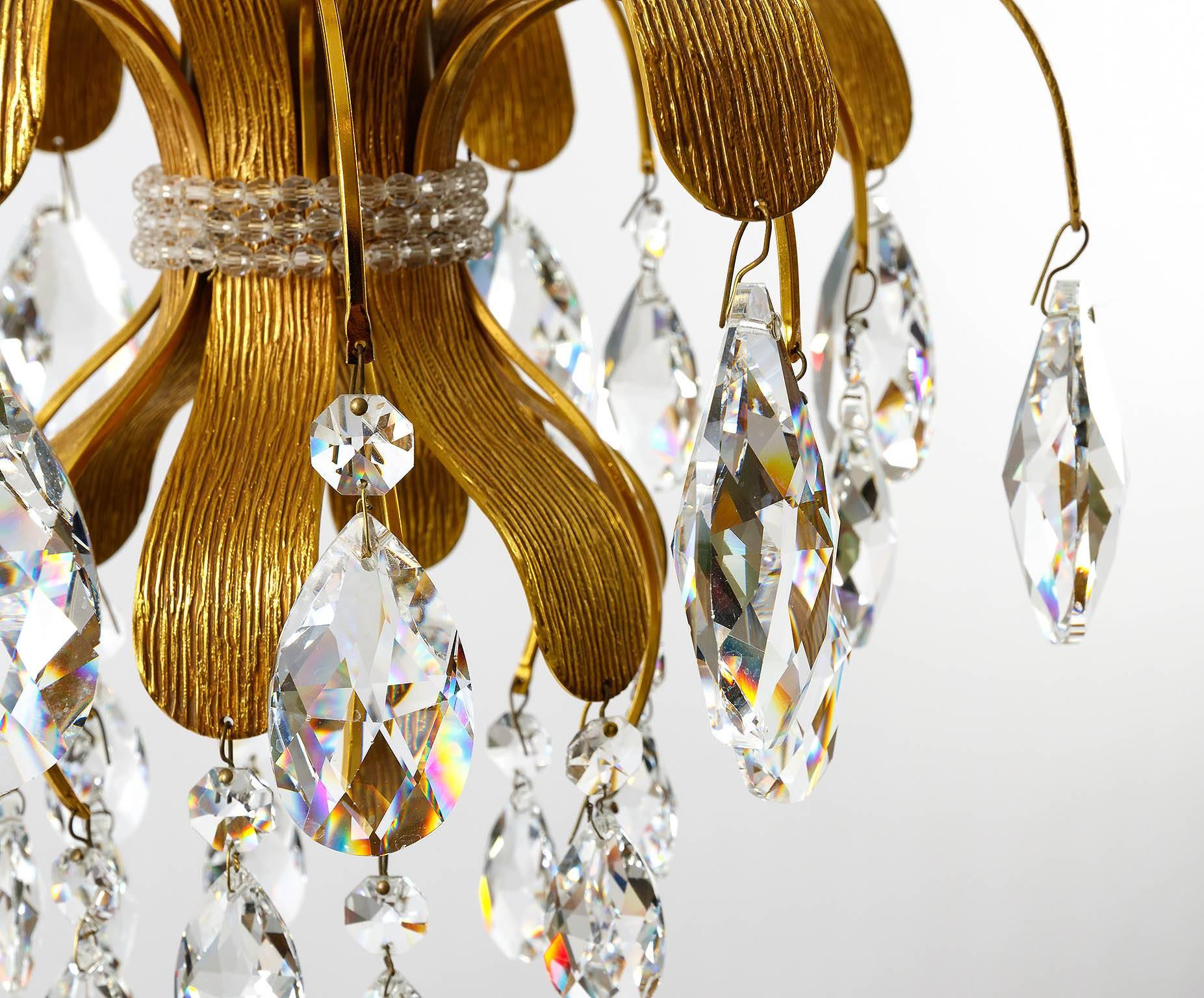 Three Palwa Pendant Lights, Gilt Brass Crystal Glass, 1960s 3