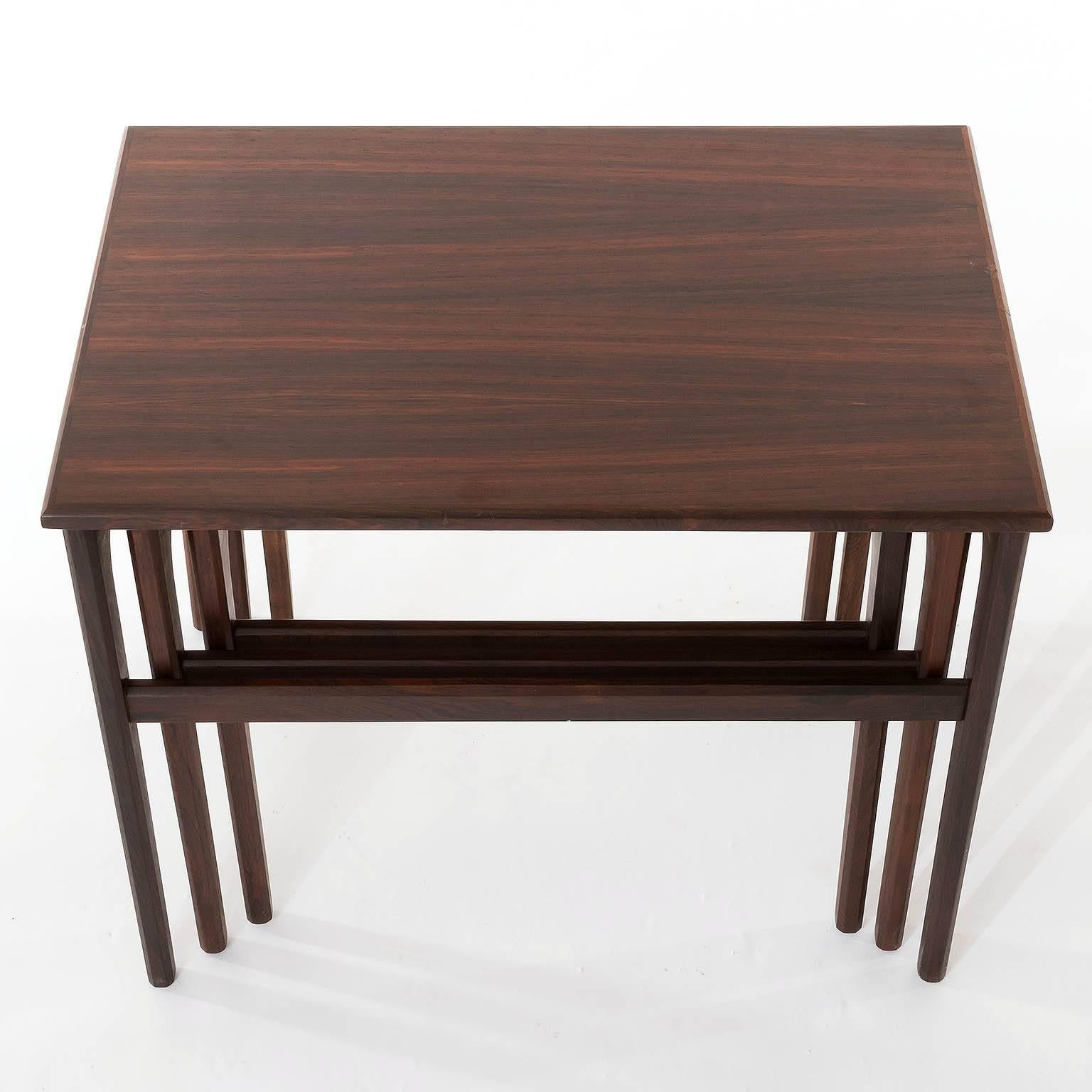 Scandinavian Modern Three Nesting Tables Rosewood, Denmark, 1960s