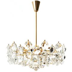 Bakalowits Style Chandelier, Gilt Brass and Crystal Glass, Austria, 1960s 3