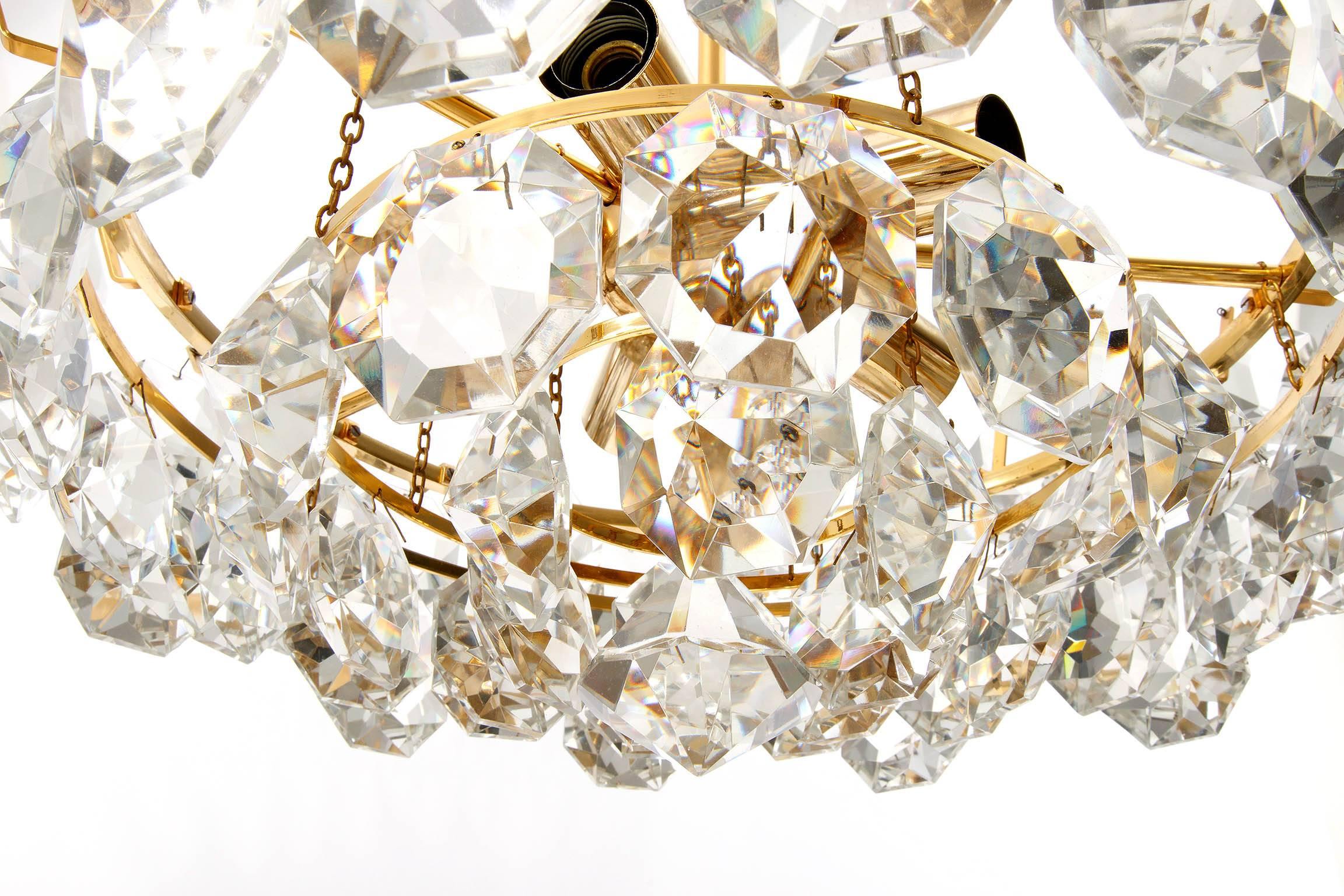 Bakalowits Style Chandelier, Gilt Brass and Crystal Glass, Austria, 1960s 1