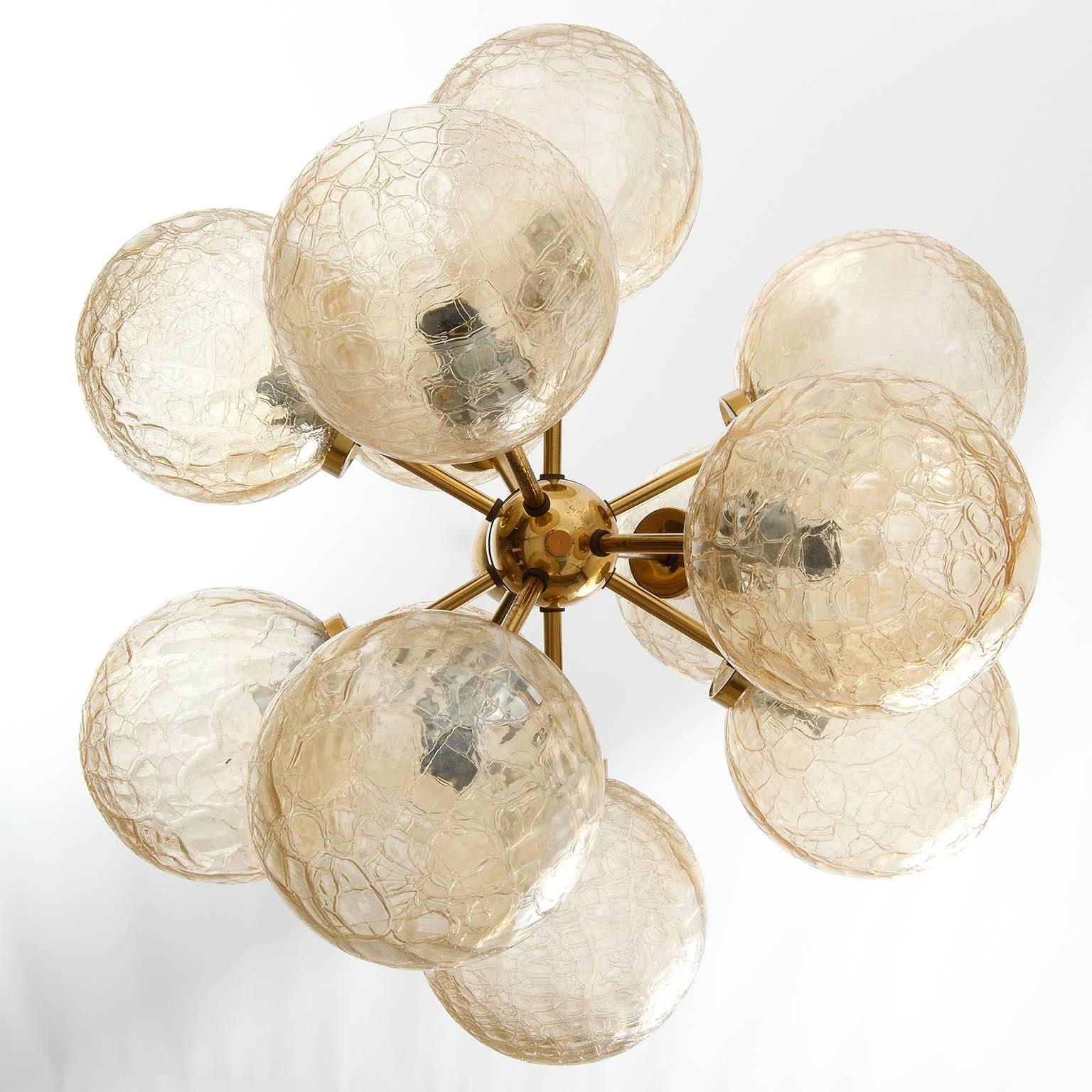 Late 20th Century Sputnik Chandelier, Brass and Amber Glass, 1970