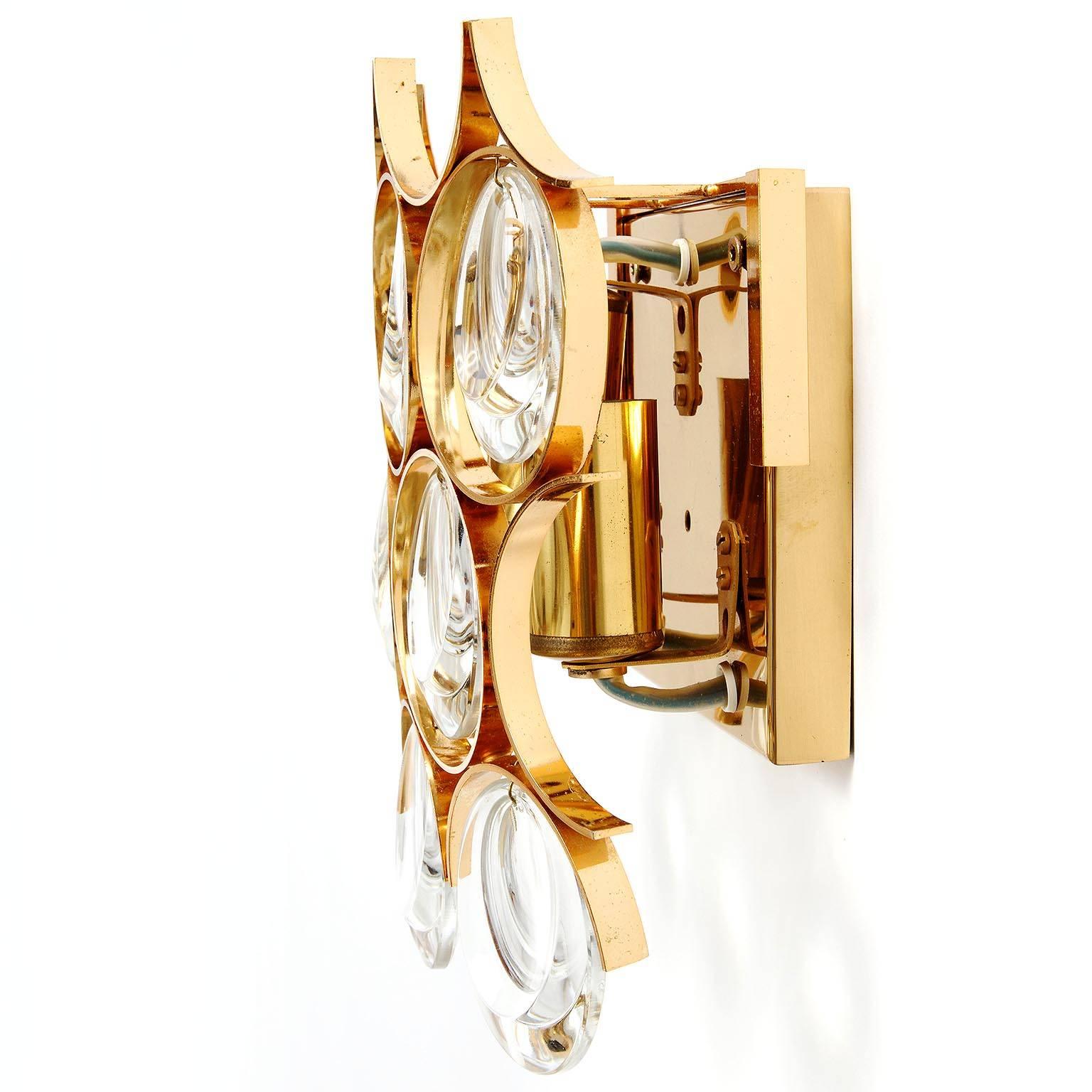 Palwa Sconces Wall Lights, Sciolari Design, Gilt Brass Crystal Glass, 1970 For Sale 2