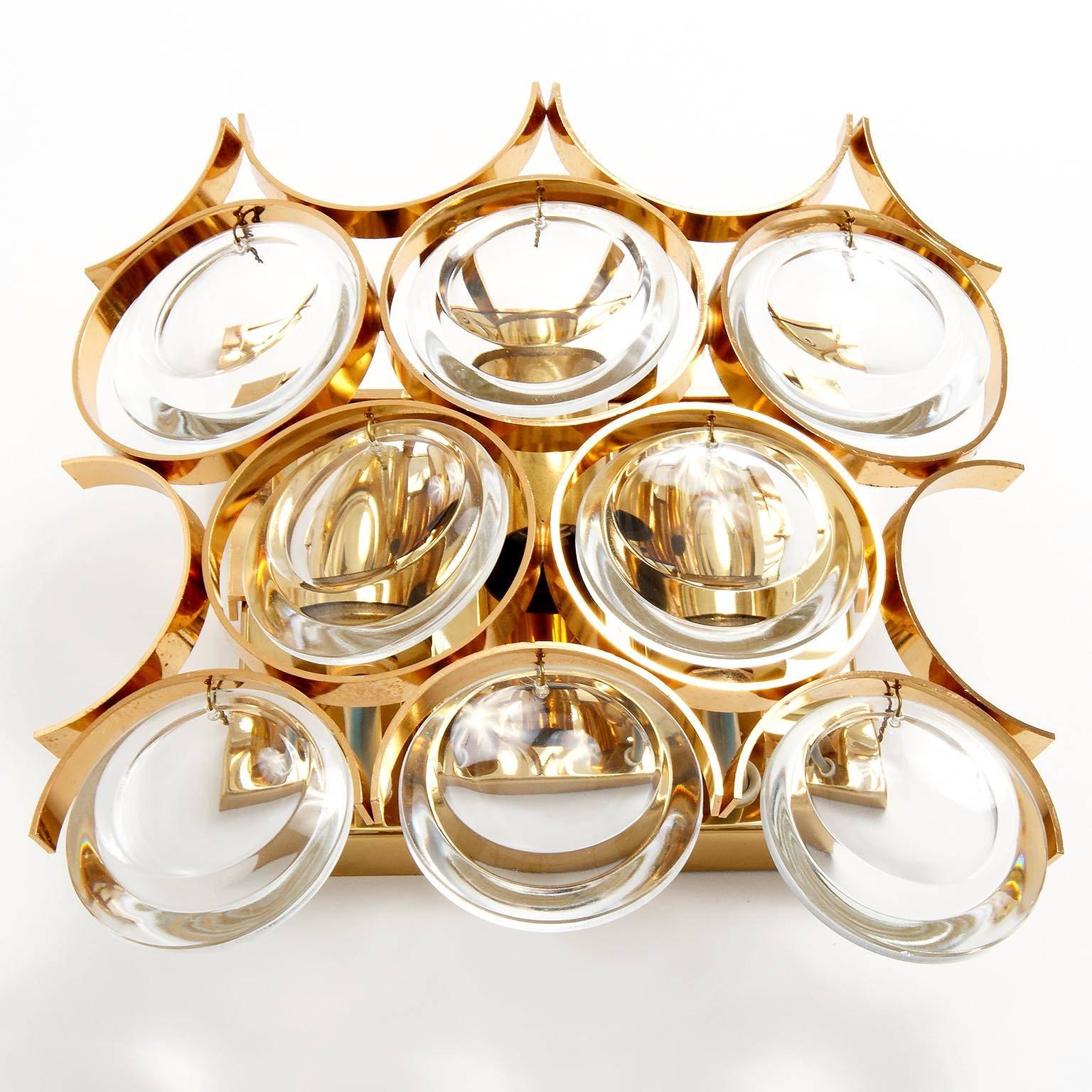 Palwa-Wandleuchten, Sciolari-Design, vergoldetes Messing-Kristallglas, 1970 (Vergoldet) im Angebot