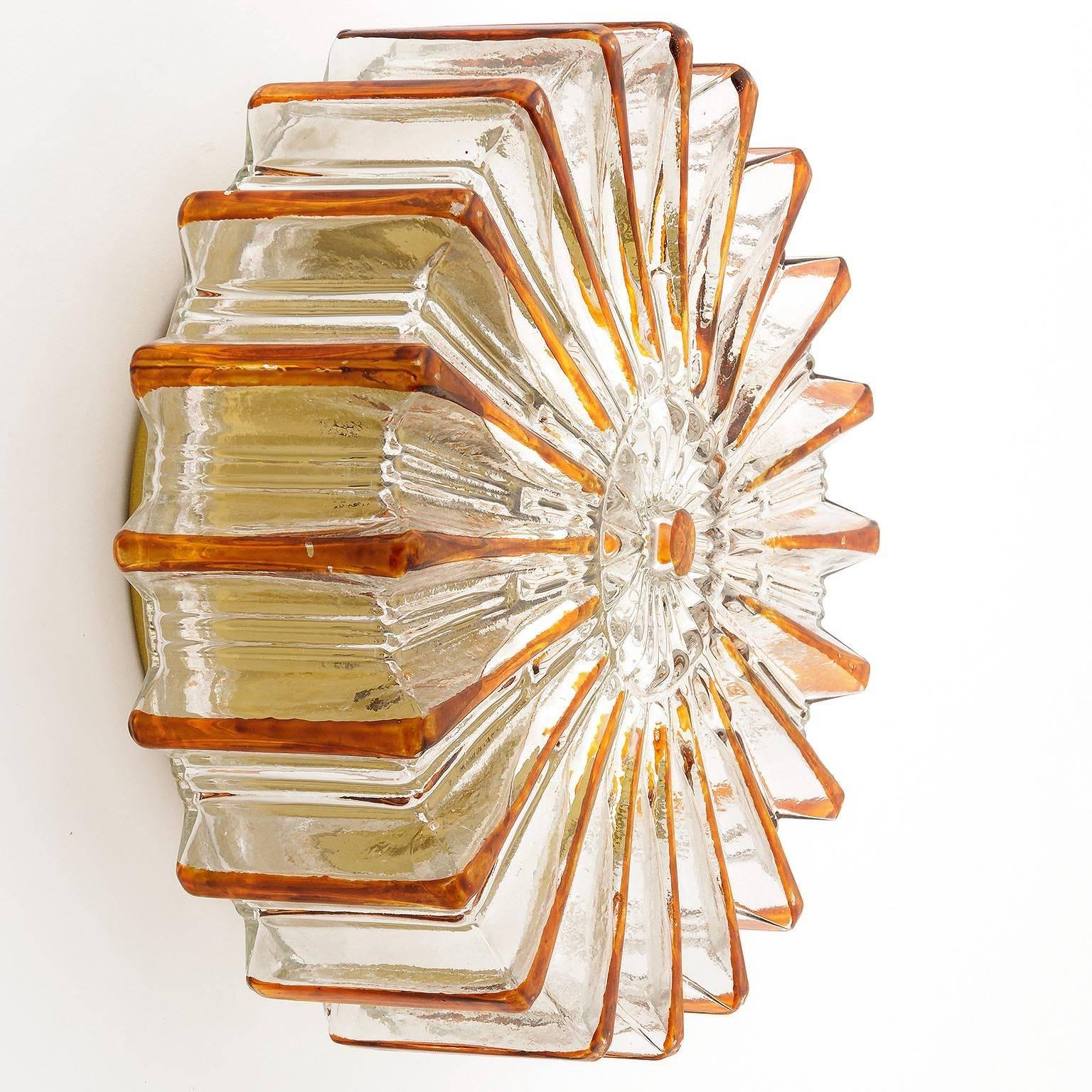 Mid-20th Century Pair of Amber Tone Sunburst Glass Sconces or Flush Mount Light Fixtures, 1960s