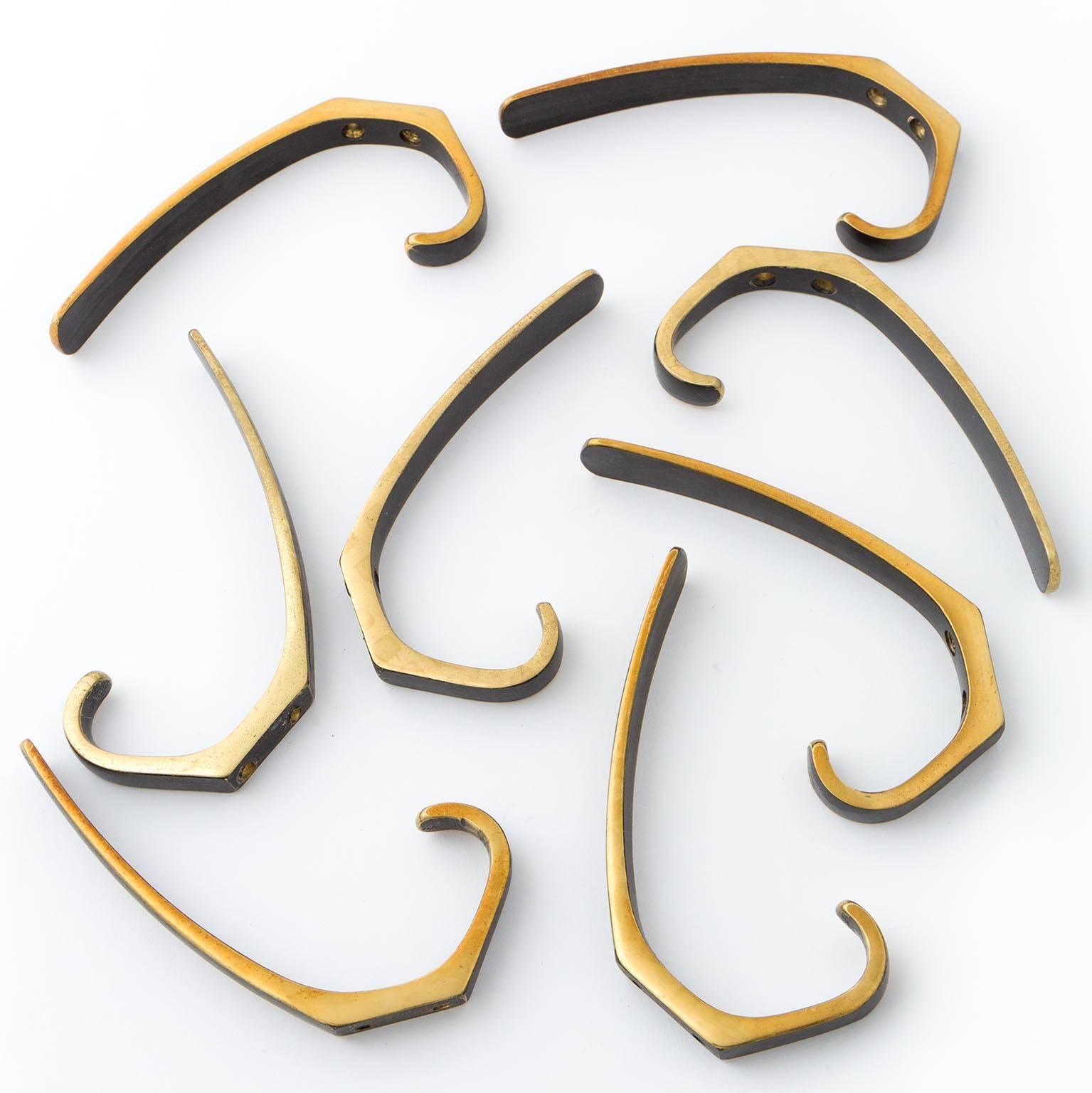 Six Coat Wall Hooks Brass by Hertha Baller, Carl Auböck Style, Austria, 1950s 1